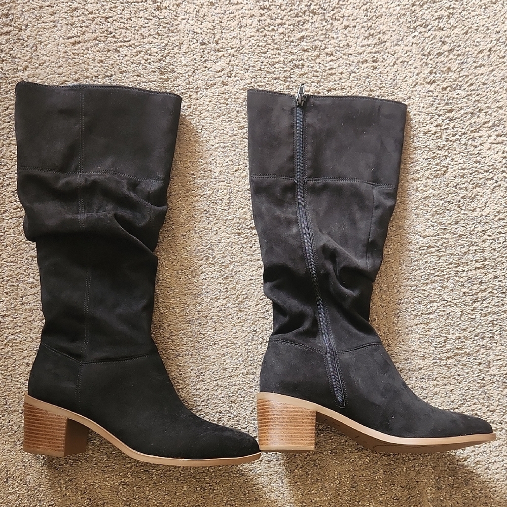 Style & Co. Black Suede Mid-Calf Block Heel Boots